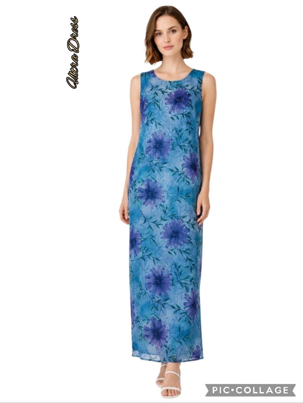 Ultra Dress teal & purple floral sleeveless maxi with matching bolero jacket